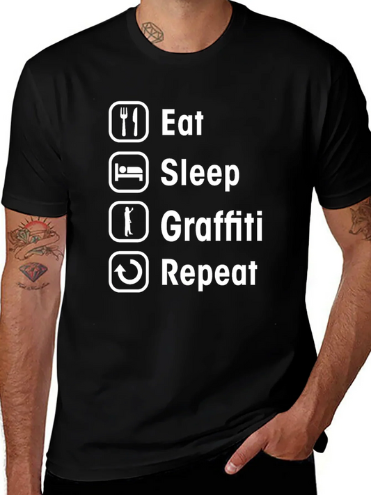 Eat Sleep Graffiti Repeat T-Shirt - Black Cotton Crew Neck