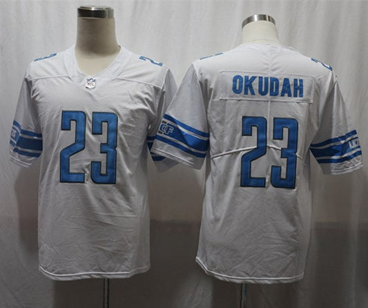 Men's Detroit Lions Jeff Okudah #23 White Game Jersey1