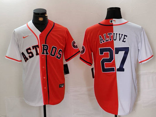 Men's Houston Astros Jose Altuve #27 White/Orange Limited Player Jersey1