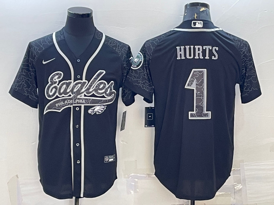 Men's Philadelphia Eagles Jalen Hurts #1 Black RFLCTV Limited jersey Joint Edition