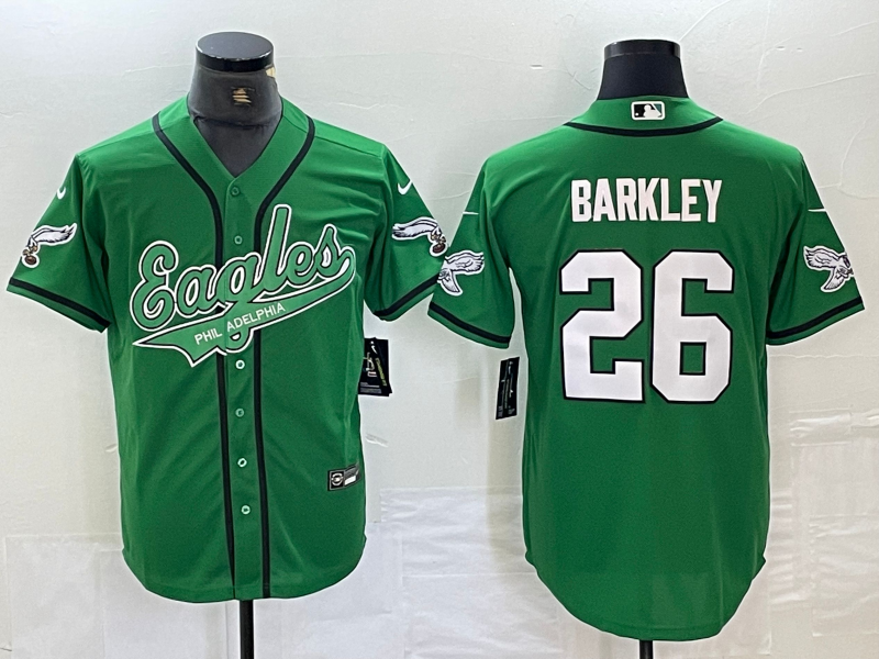 Men's Philadelphia Eagles Saquon Barkley #26 Kelly Green Game Jersey1 Joint Edition