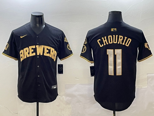 Men's Milwaukee Brewers Jackson Chourio #11 Black Replica Player Jersey
