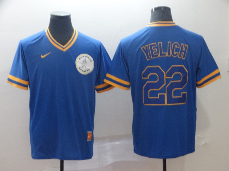 Men's Milwaukee Brewers Christian Yelich #22 MLB Blue Player jersey