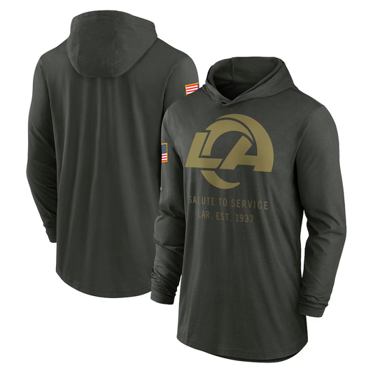 Men's Los Angeles Rams Forest Green 2025 Salute to Service Sideline Dri-FIT Lightweight Hooded Pullover