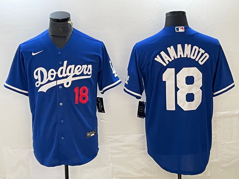 Men's Los Angeles Dodgers Yoshinobu Yamamoto #18 Royal Replica Game Jersey1