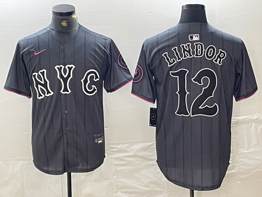 Men's New York Mets Francisco Lindor #12 Graphite 2024 City Connect Limited Player jersey