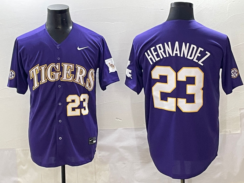 Men's LSU Tigers Luis Hernandez #23 Purple Replica Player Jersey