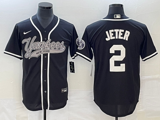 Men's New York Yankees Derek Jeter #2 Black Player Jersey1 Joint Edition