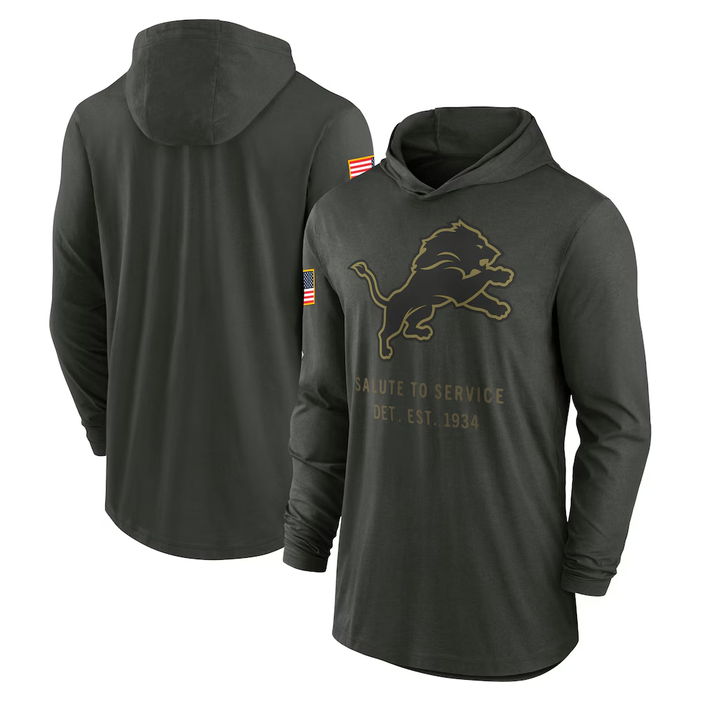 Men's Detroit Lions Forest Green 2025 Salute to Service Sideline Dri-FIT Lightweight Hooded Pullover