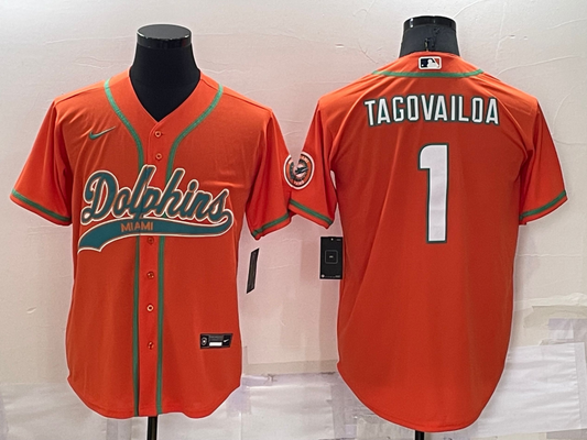 Men's Miami Dolphins Tua Tagovailoa #1 Orange Game jersey Joint Edition