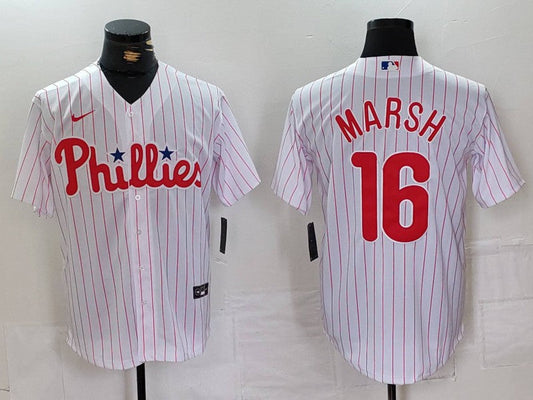Men's Philadelphia Phillies Brandon Marsh #16 White Replica Player Jersey1