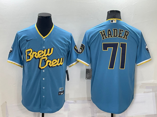 Men's Milwaukee Brewers Josh Hader #71 Blue Stitched Jersey1