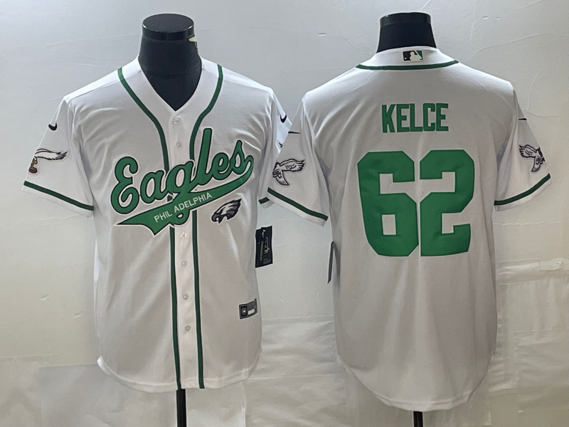 Men's Philadelphia Eagles Jason Kelce #62 White Game jersey Joint Edition