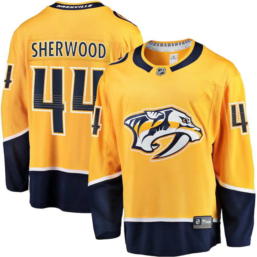 Men's Nashville Predators Kiefer Sherwood #44 Gold Home Breakaway Player Jersey1