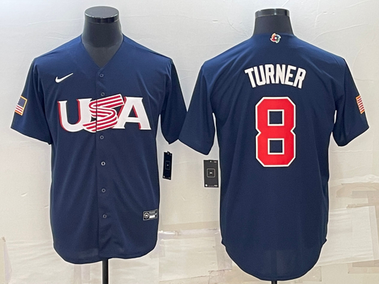 Men's 2023 World Baseball Classic #8 Trea Turner USA Navy jersey