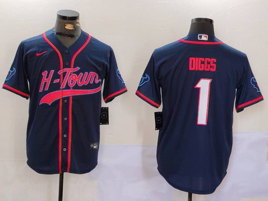 Men's Houston Texans Stefon Diggs #1 Navy Game Player Jersey1