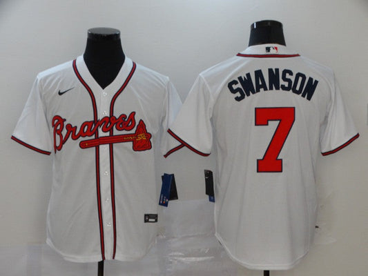 Men's Atlanta Braves Dansby Swanson #7 White Replica Player Jersey1