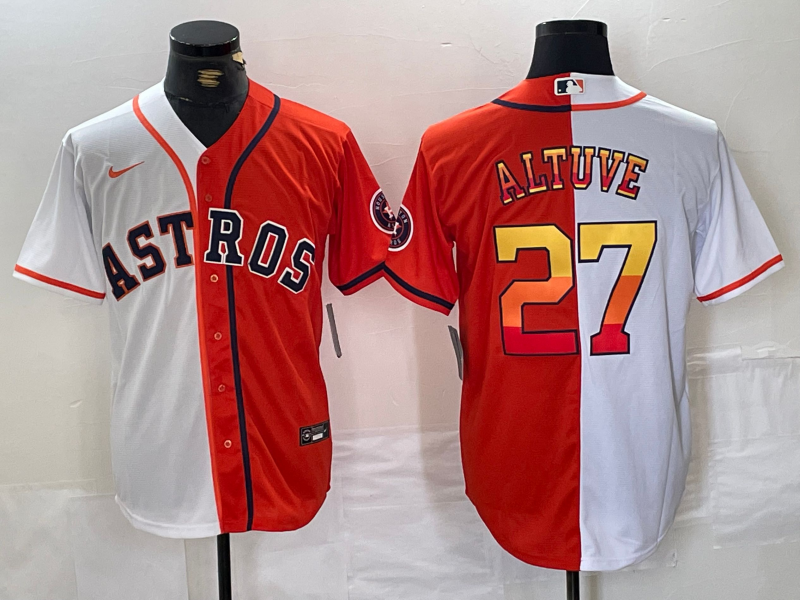 Men's Houston Astros Jose Altuve #27 White/Orange Replica Player Jersey1