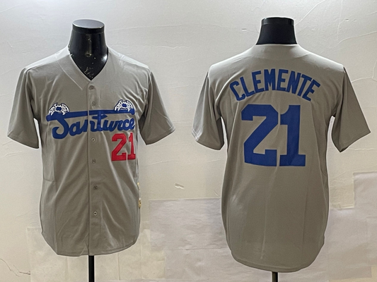 Men's Santurce Crabbers Roberto Clemente #21 Gray Puerto Rico Baseball jersey