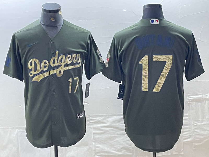 Men's Los Angeles Dodgers Shohei Ohtani #17 Army Green Game Jersey1