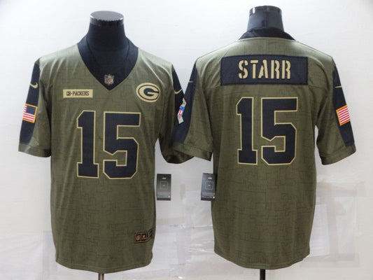 Men's Green Bay Packers Bart Starr #15 Brown Game Jersey1
