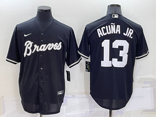 Men's Atlanta Braves Ronald Acuna Jr. #13 Black Replica Baseball Jersey1