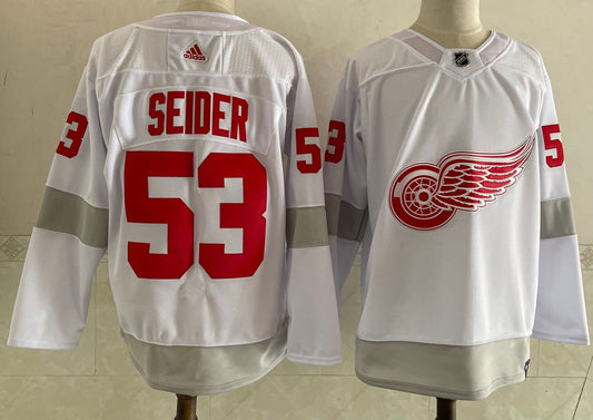 Men's Detroit Red Wings Moritz Seider #53 White Breakaway Player Jersey1