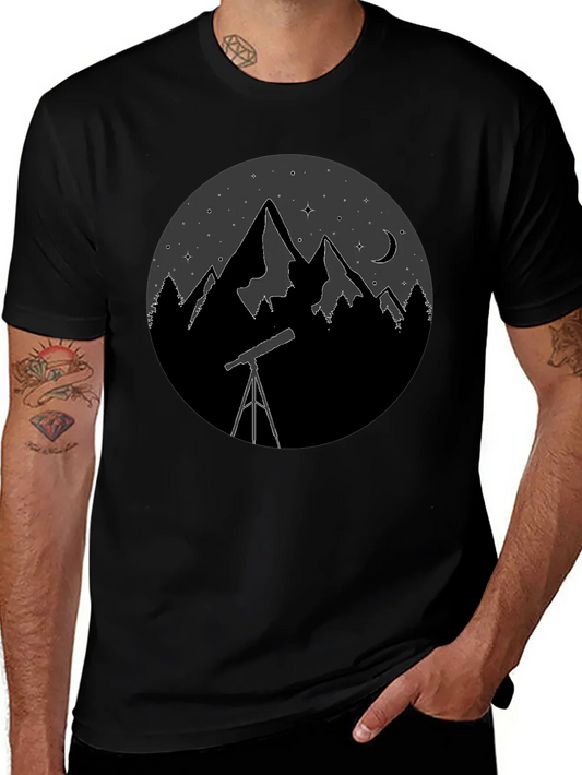 Night Sky Telescope Mountain Graphic Tee