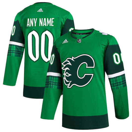 Men's Calgary Flames Kelly Green St. Patrick's Day Authentic Custom jersey