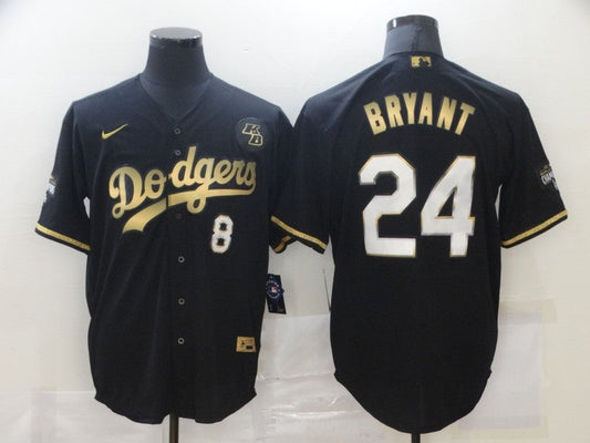 Men's Los Angeles Dodgers Kobe Bryant #8-24 Black Replica Player Jersey1