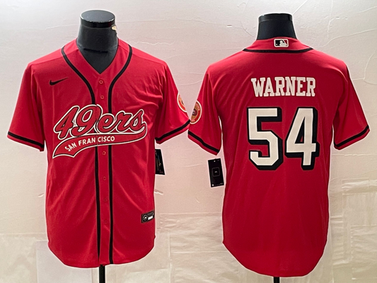 Men's San Francisco 49ers Fred Warner #54 Red Game Jersey1 Joint Edition