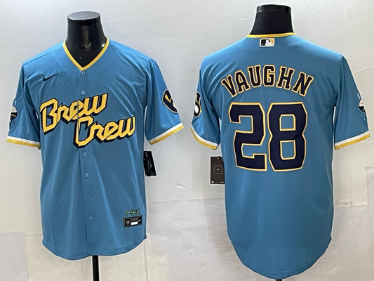 Men's Milwaukee Brewers Andrew Vaughn #28 Powder Blue City Connect Limited Player Jersey