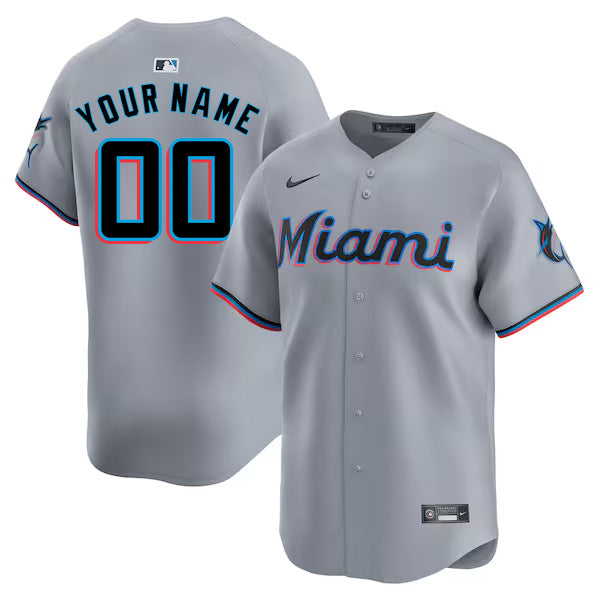 Custom Miami Marlins Road Limited Jersey - Gray