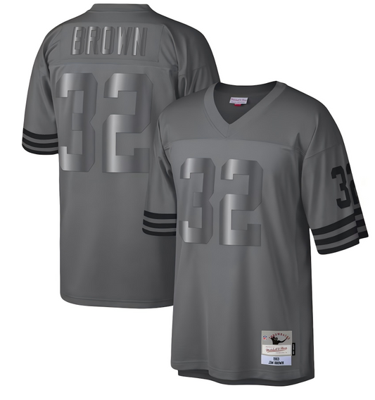 C.Browns #32 Jim Brown Mitchell & Ness Charcoal 1963 Retired Player Metal Legacy Jersey Stitched American Football Jerseys