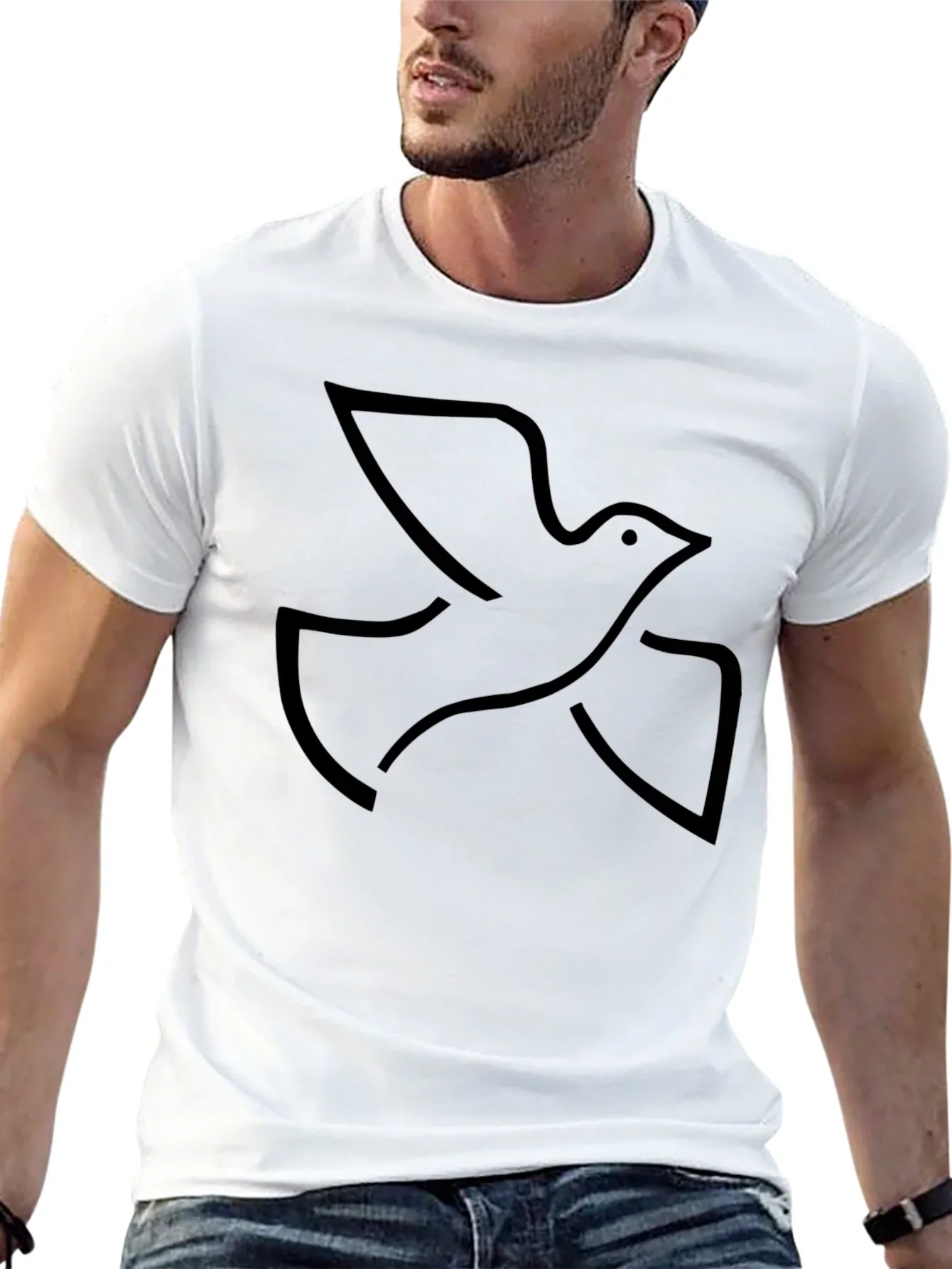 Black Graphic Tee - Minimalist Dove Design