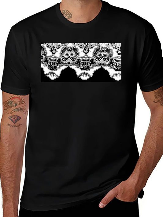 Ornate Lace Design Black T-Shirt