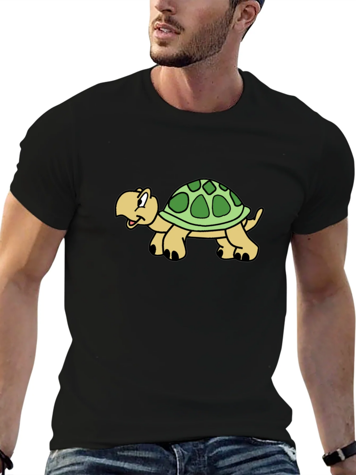 Cartoon Turtle Graphic Black T-Shirt