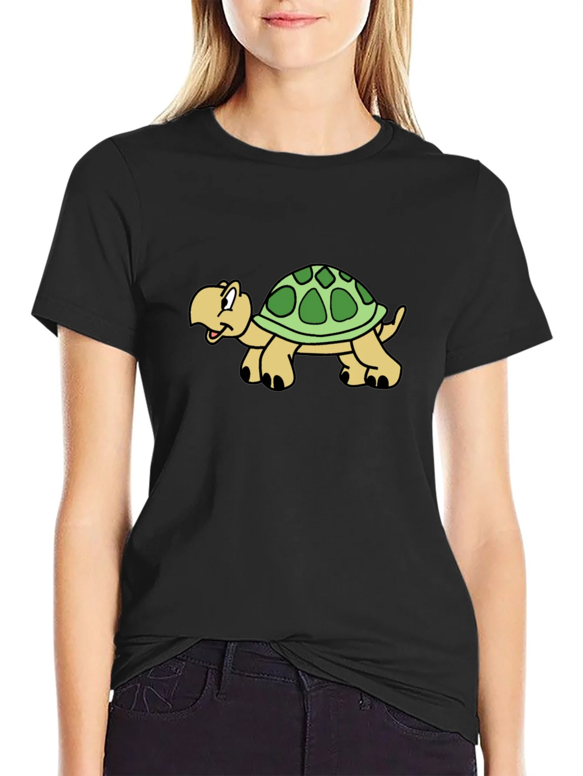 Cartoon Turtle Graphic Black T-Shirt