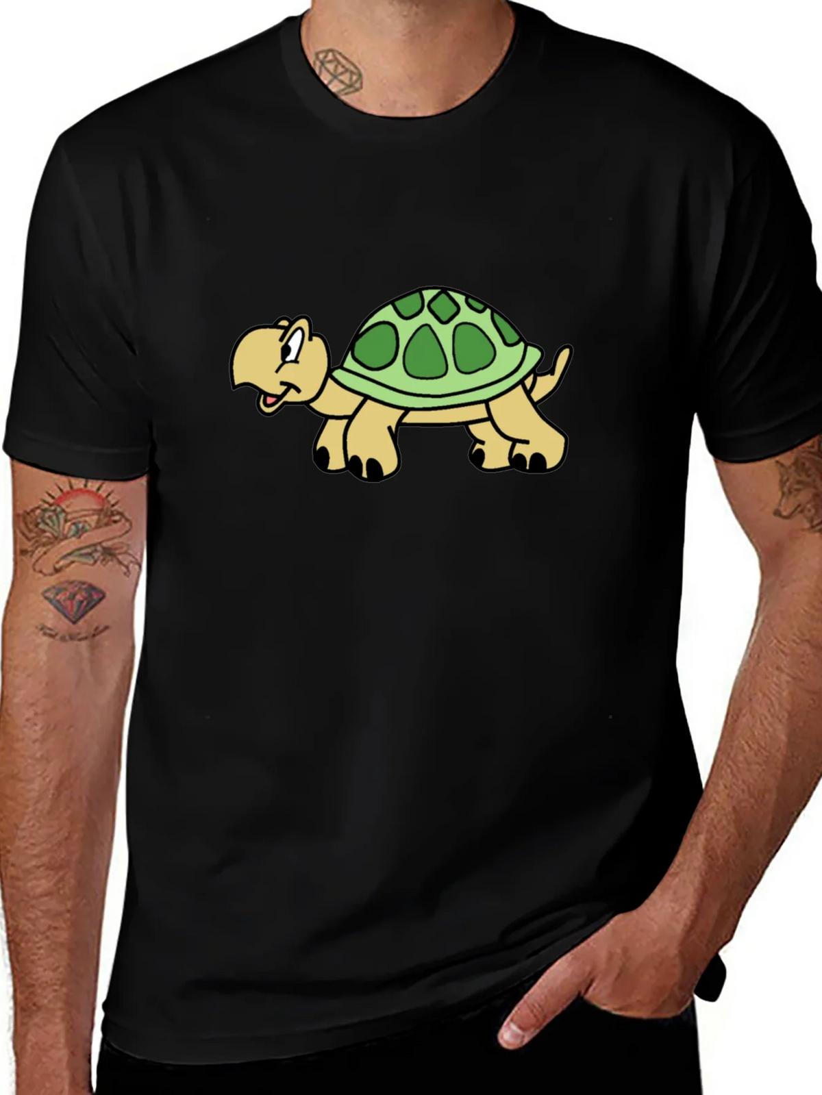 Cartoon Turtle Graphic Black T-Shirt